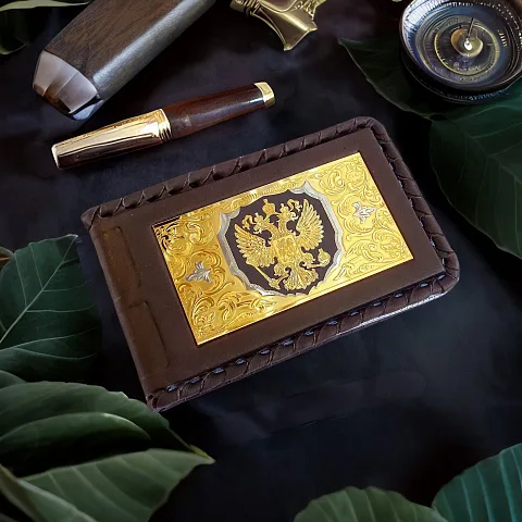 Кожаная визитница «Герб РФ» в подарок