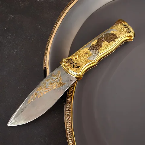 Дамасский складной нож «Собаки» в подарок
