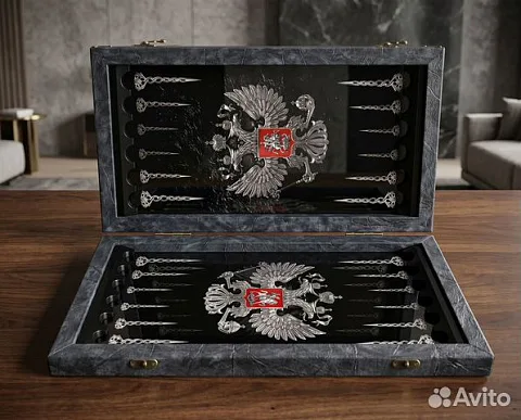 Подарочные нарды под стеклом «Герб России»