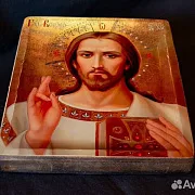 Икона "Христос Вседержитель" авторская техника — оригинальный подарок — фотография 3